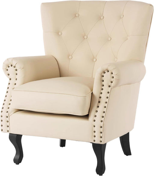 Ivory White Luxurious PU Leather Wingback Armchair