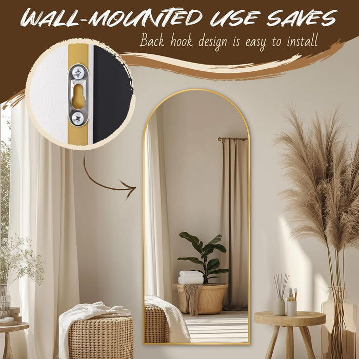 Arched Full Length Mirror, 56"X15" Gold Metal Frame Floor Mirror for Bedroom Living Room, Freestanding/Wall Mount/Leaning
