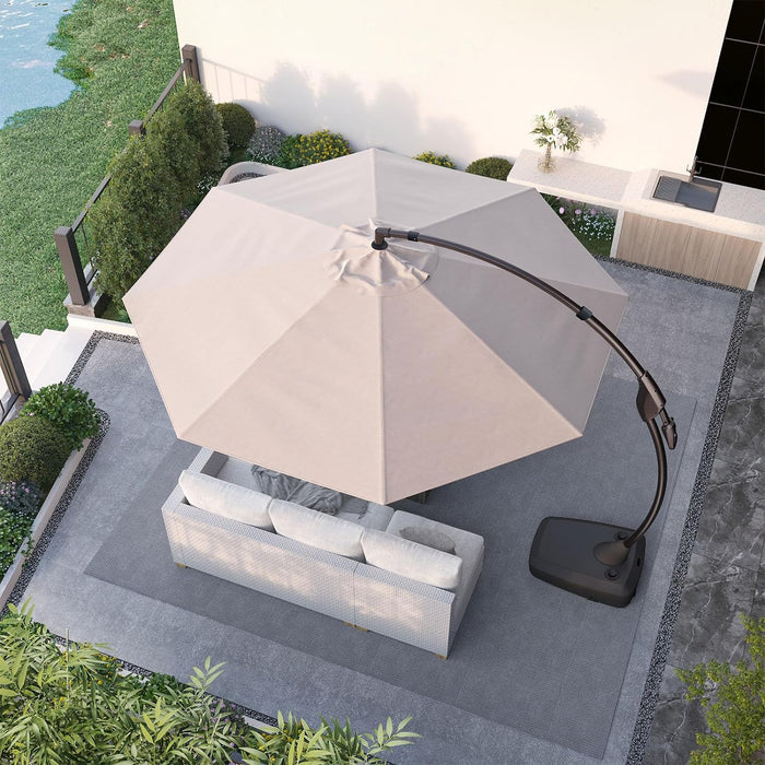 11FT Cantilever Umbrella with Base Outdoor Large round Aluminum Offset Umbrella for Patio Garden Backyard (Champagne, 11 FT)