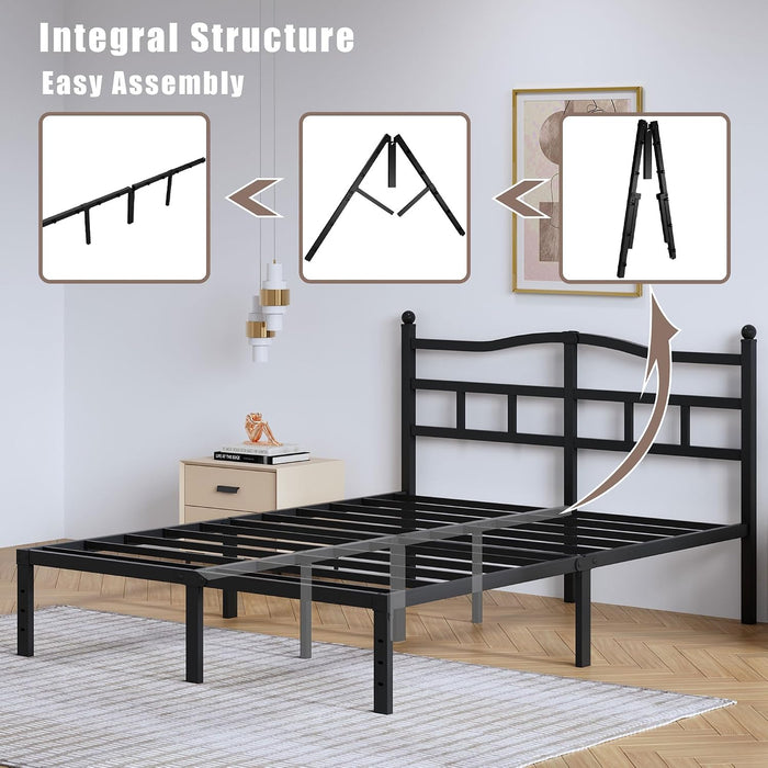 14 Inch Metal Bed Frame - Full Size Heavy Duty Bedframe with Headboard Black Basic Steel Slats Platform No Box Spring Needed/Easy Assembly/Noise Free