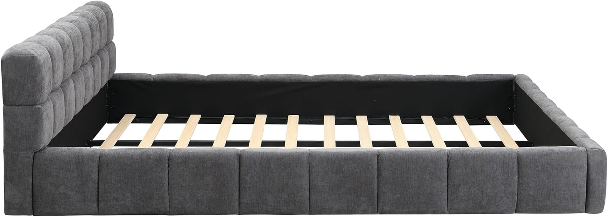 King Size Elegant Chenille Upholstered Platform Bed with Thick Headboard and Footboard, Block Style Upholstery Grounded Bed Frame, Gray