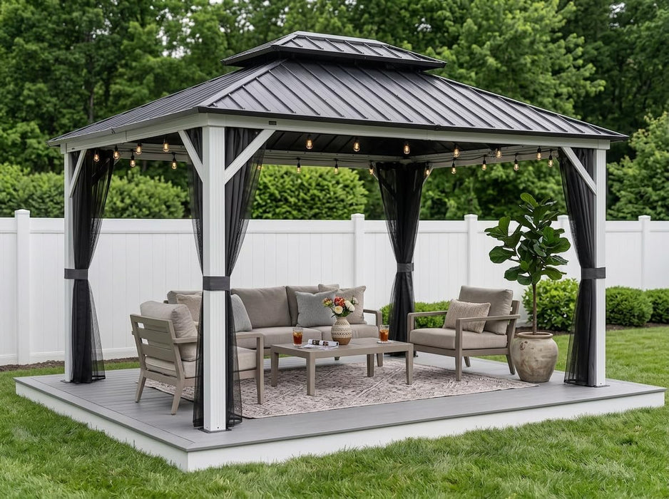 10x12 Foot White Weather Resistant Aluminum Gazebo