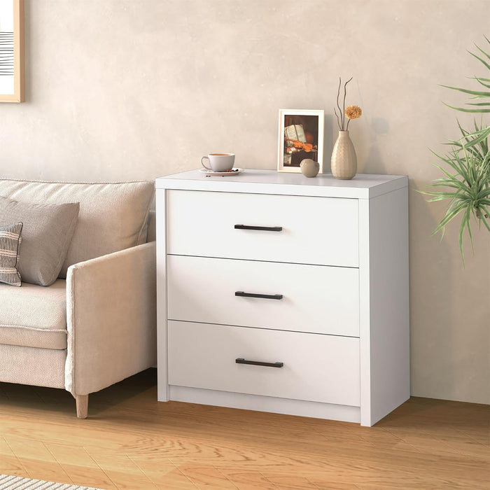 3 Drawer Dresser for Bedroom, Wood Samll Chest of Drawers with Wide Storage Organizer, Mid-Century Modern Tall Nightstand for Closet, Entryway, Hallway, White