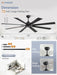 72 Inch Ceiling Fan No Light with Remote Control, 8 Blades Quiet DC Reversible Motor, 6-Speed, Timer, Black Finish, Indoor Outdoor Ceiling Fans for Patios, Living Room, Garage