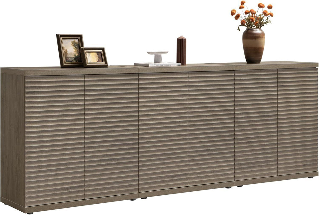 Buffet Cabinet with Storage Accent Sideboard Modern Credenza with Doors & Shelves Fluted Media Console Mid Century Coffee Bar Table for Living Room Kitchen Dining Room Hallway (3PCS)