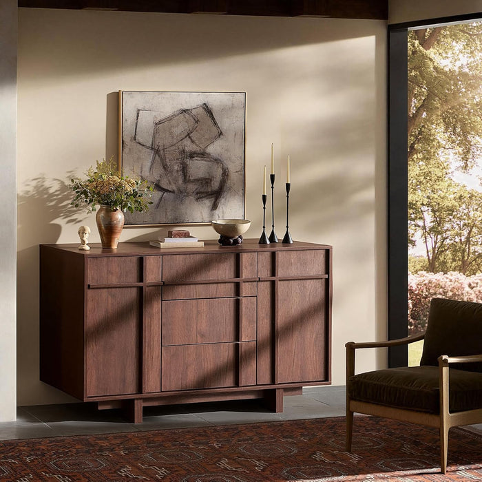 47.2" Buffet Cabinet with Storage, Skeleton Line Design, Walnut | Sideboard with Drawers, Mid Century Modern Accent Cabinet with Wood Gain, Console Cabinets for Living Dining Room Entryway