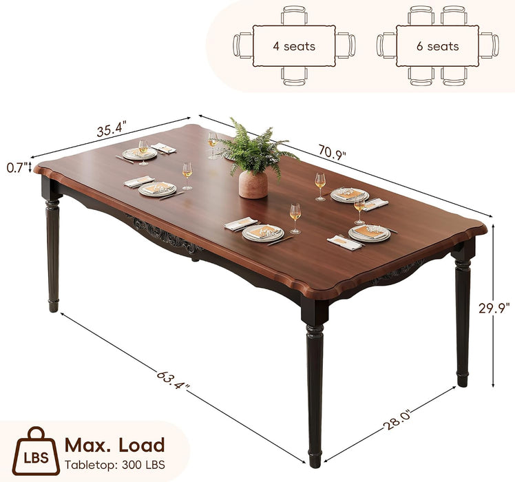 Elegantly Carved Dining Table,70.9" Solid Wood Kitchen Table for 6,WN&BK
