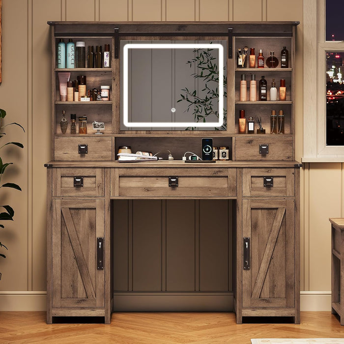 Rustic Oak FortySevenPointTwoInch Makeup Vanity Desk IntegratedLighting