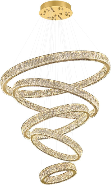 Modern Gold Ring Chandelier for High Ceiling Foyer,Large Crystal Chandelier for Staircase Villa D8''+15.7"+23.6"+31.5"+39.4"