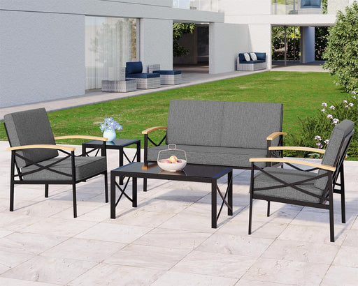 5 Piece Outdoor Metal Patio Furniture Sectional Set, Outdoor Metal Furniture Patio Conversation Sets with Coffee Table for Patio,Backyard,Balcony