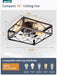 Caged Flush Mount Ceiling Fans with Lights and Remote, Black Square Rustic Low Profile Ceiling Fan, 6 Speed and Reversible, Small Farmhouse Bladeless Ceiling Fan for Bedroom, Kitchen, Indoor