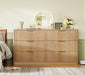 Fluted 6 Drawer Dresser for Bedroom, Wide Modern Chest of Drawers with Metal Handle, Curved Profile Design, Wood Closet Clothes Storage Organizer for Bedroom, Hallway, Natural