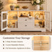 55" Buffet Cabinet with Storage & Power Outlet, Sideboard Cabinet with 2 Tempered Glass Doors, 2 Drawers, RGB Lighting & Adjustable Shelves, Coffee Bar Cabinet, Rustic White