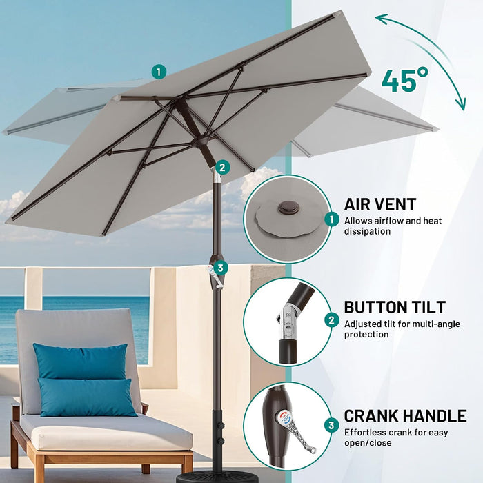 7.5FT Patio Umbrella Table Market Umbrella with 6 Sturdy Ribs, Button Tilt/Crank Heavy-Duty round Outdoor Umbrellas for Garden, Deck, Backyard,And Pool, Foggy Gray