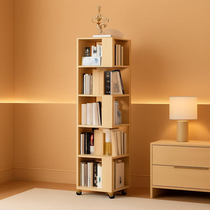 Five Tier Solid Wood Rotating Bookshelf NaturalFinish