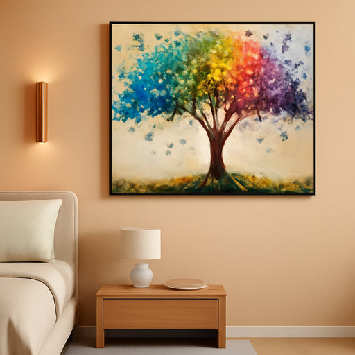 Tree of Life Wall Art, Large Wall Decor, Black Framed Wall Art, Colorful Tree Painting Canvas Prints, Abstract Butterfly Plant Pictures for Living Room Bedroom Office Home Decoration 20"X40"