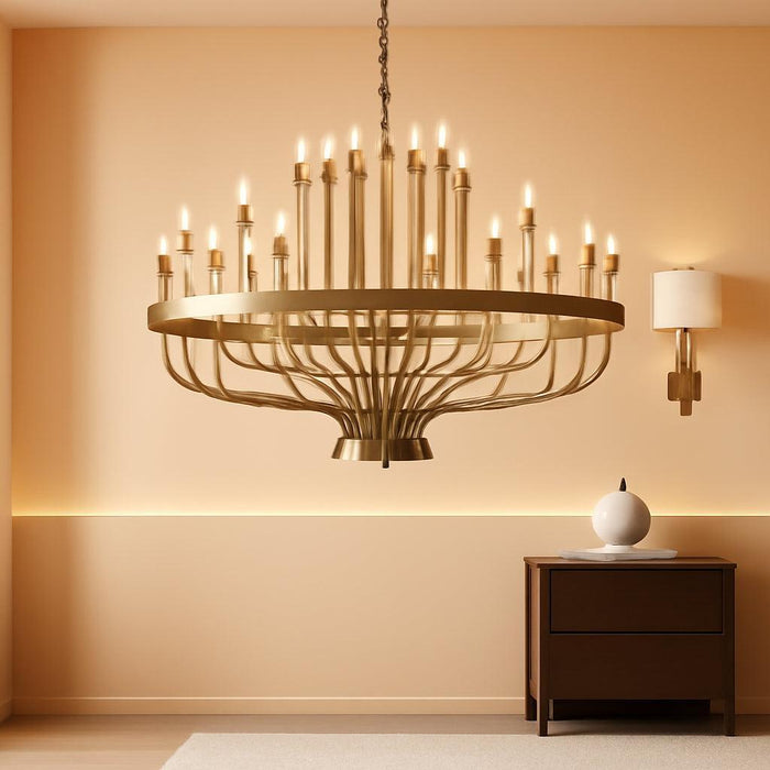 Gold Chandelier 24 Light Large Chandelier for High Ceilings, Farmhouse Wagon Wheel 39In 3-Tier for Dining Room, Hallway, Living Room, Foyer