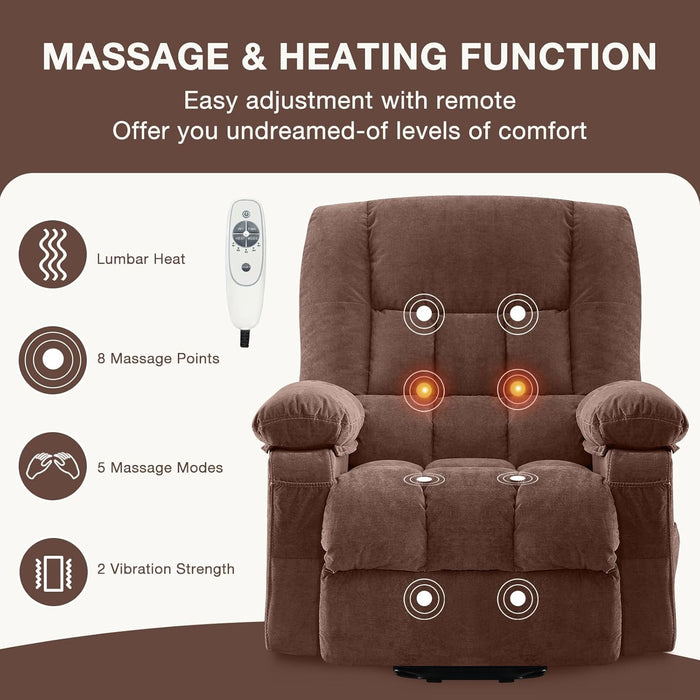 Brown Power Recliner with Massage & Heat