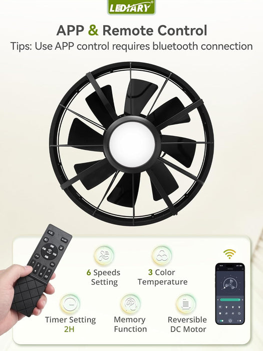 20" Outdoor Ceiling Fan with Lights, IP65 Waterproof Gazebo Fan, Plug-In Outdoor Hanging Fan Remote&App Control, 6 Speeds, 3CCT Dimmable, Caged Ceiling Fan for Gazebo, Patios, Porch,Pergola