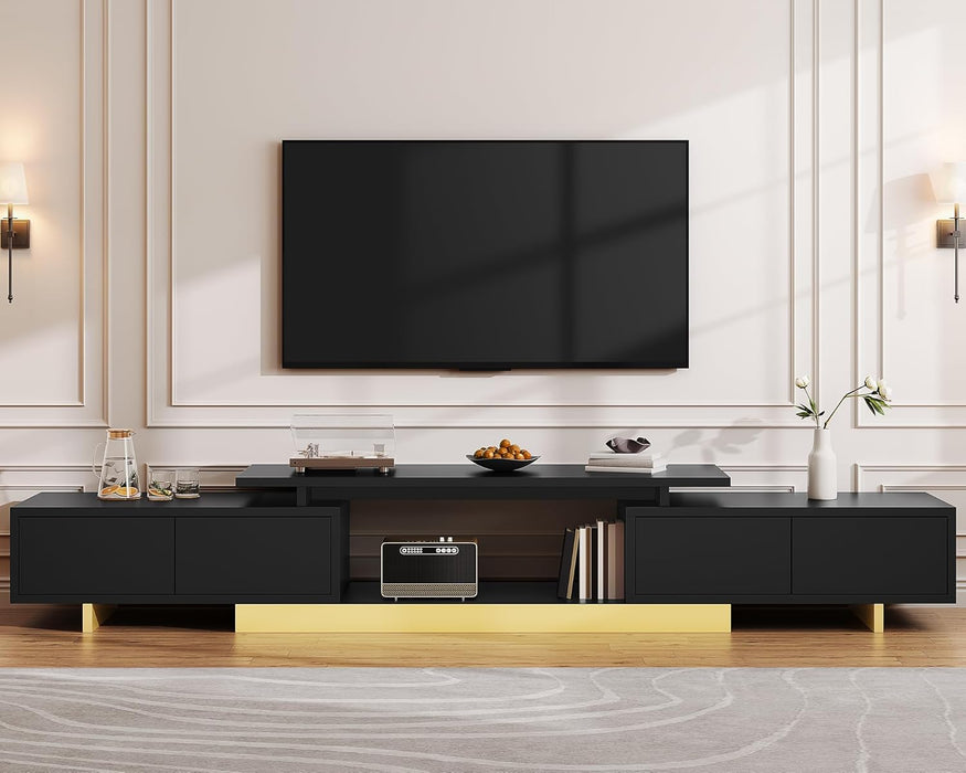 Extendable Entertainment Center 63 to 89 Inches, Modern TV Stand with 2 Door Cabinets and Open Shelf, Adjustable Length TV Console for Living Room, Black