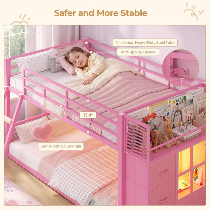 Pink Twin Over Bunk Bed With RGBLEDIlluminationSystem