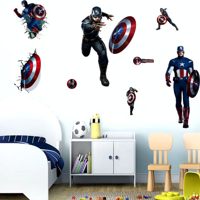 Spiderman Super Captain America Hulk Heroes Wall Stickers for Kids Room Home Bedroom PVC Decor Cartoon Movie Mural Art Decals