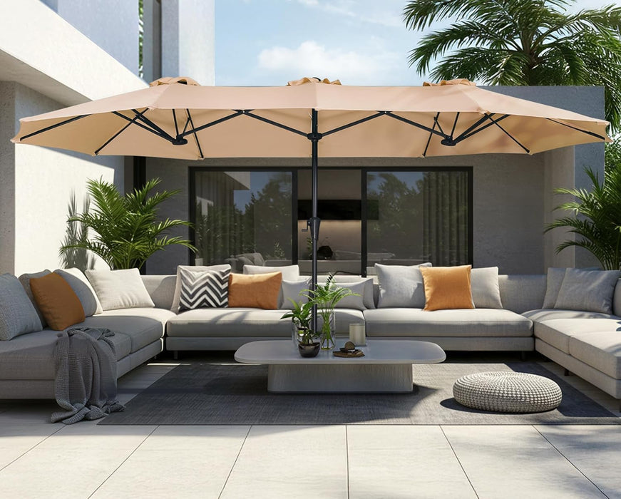 13FT Outdoor Umbrella for Patio, Double Sided Pool Umbrellas with Fade Resistant Canopy, Large Table Umbrella for Deck, Market, Backyard - Beige(No Base)