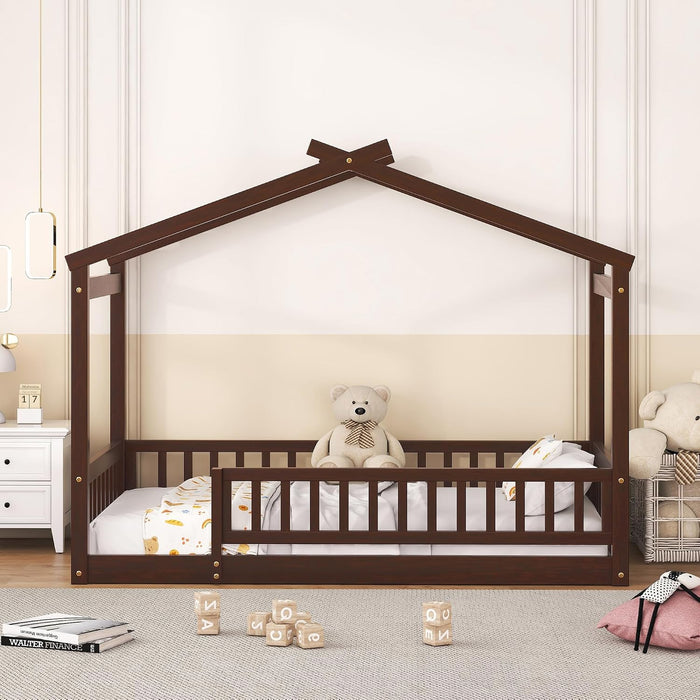 Montessori Floor Twin Bed Kids NoBoxSpring WalnutFinish