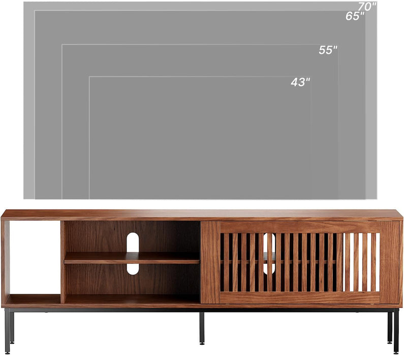Farmhouse TV Stand for 65-70 Inch Tvs with Sliding Barn Door, Metal Frame & Adjustable Shelves - Rustic Brown Entertainment Center Media Console