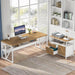 63 Inches Computer Desk with Bottom Storage Shelf Home Office Desk Writing Table for Workstation, Dark Walnut + Steel Leg, Cabinet Not Included (Light Oak, 63-Inch-With Shelf)