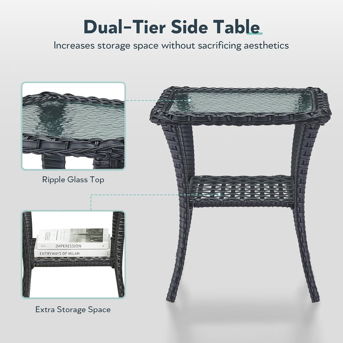 Outdoor Swivel Glider Rocker Chairs Set of 4 - Wicker Patio Furniture Set All Weather Patio Conversatio Sets with 2 Tempered Glass Side Table for Deck Backyard - Black Wicker Beige Cushion