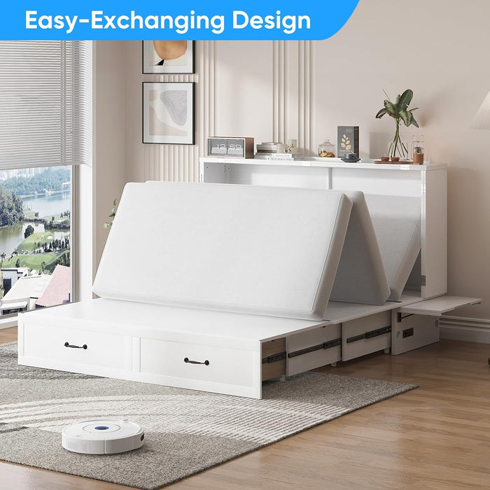 Queen Murphy Bed Cabinet USBPorts With DrawerStorage