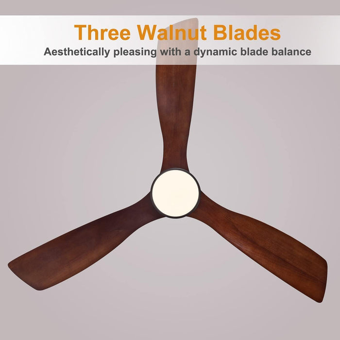 52" Ceiling Fan with Lights Remote Control, 3 Poles for Indoor Outdoor Ceiling Fan with Remote, Reversible Noiseless ETL Motor, 3 Walnut Wooden Blades