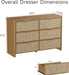 Rattan 6 Drawer Dresser for Bedroom, 47.2" Wide Curved Dressers & Chests of Drawers with 6 Deep Drawers, Large Boho Wooden Dresser W/Gold Metal Handles for Bedroom, Natural Oak