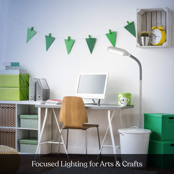 Litespan - Bright LED Floor Reading Lamp for over Chair Crafts and Reading, Estheticians' Light for Lash Extensions, Adjustable Standing Lamp for Living Room, Bedroom, Office - White