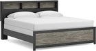 Signature Design by Ashley Jonnifer King Bed Frame with Bookcase Headboard, Storage Cubbies, Engineered Wood and Decorative Laminate, Bedroom Use, Warm Gray and Matte Black