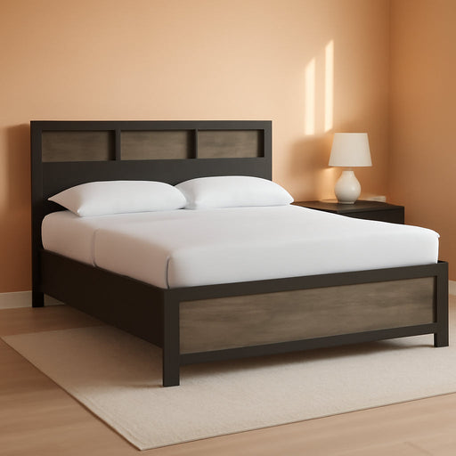 Signature Design by Ashley Jonnifer King Bed Frame with Bookcase Headboard, Storage Cubbies, Engineered Wood and Decorative Laminate, Bedroom Use, Warm Gray and Matte Black