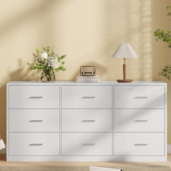 Dresser for Bedroom with 9 Drawers, 14.2"D X 59.1"W X 29.5"H, White