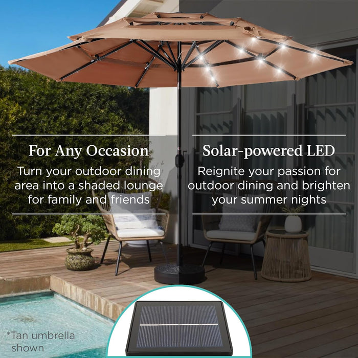Best Choice Products 10Ft 3-Tier Solar Patio Umbrella, Outdoor Market Sun Shade for Backyard, Deck, Poolside W/ 24 LED Lights, Tilt Adjustment, Easy Crank, 8 Ribs - Navy Blue