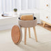 Storage Ottoman Linen round Vanity Stool Tray Top Modern Foot Stool with Wood Legs Multifunctional Upholstered Foot Ottoman Rest for Living Room, Bathroom, Makeup (Khaki)