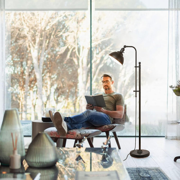 Industrial Floor Lamp, Aged Bronze Rustic Standing Lamp with 3 Color Temperatures, Adjustable Height & Head Farmhouse Reading Lamp for Living Room Bedroom Office
