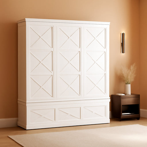Solid Wood Murphy Bed without Mattress: Solid Wood Queen Murphy Bed with Storage Drawer and Built-In USB Charging Station, Hidden Bed Furniture for Multipurpose Area, Diamond Ivory White-22