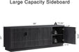 Farmhouse TV Stand for Television up to 75 Inches, 4 Fluted Doors Rustic Entertainment Center with Storage & Adjustable Shelves, Mid Century Modern Wood TV Consoles for Living Room Bedroom, Black
