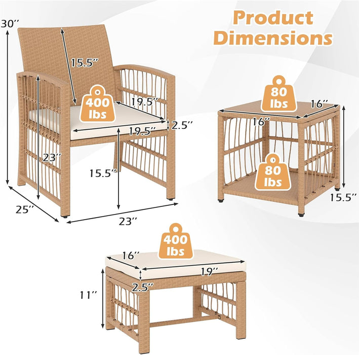 5 Pieces Patio Wicker Conversation Set, Outdoor Furniture Set