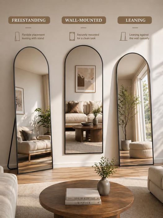 Full Length Mirror, Arched Floor Mirror Freestanding, Floor Standing Full Body Mirror with Stand for Bedroom, Hanging Mounted for Living Room Cloakroom