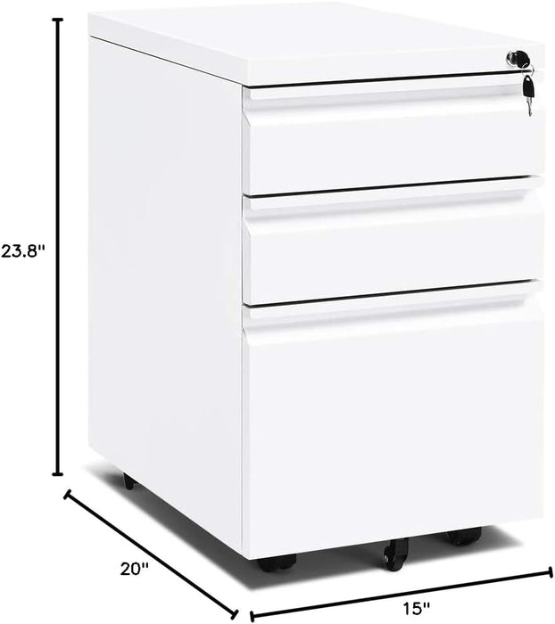 Locking 3-Drawer Rolling File Cabinet