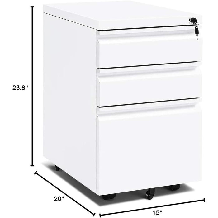 Locking 3-Drawer Rolling File Cabinet