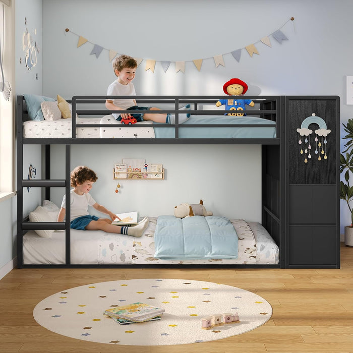 Twin Over Twin BlackPowderCoated Bunk Bed LEDLights