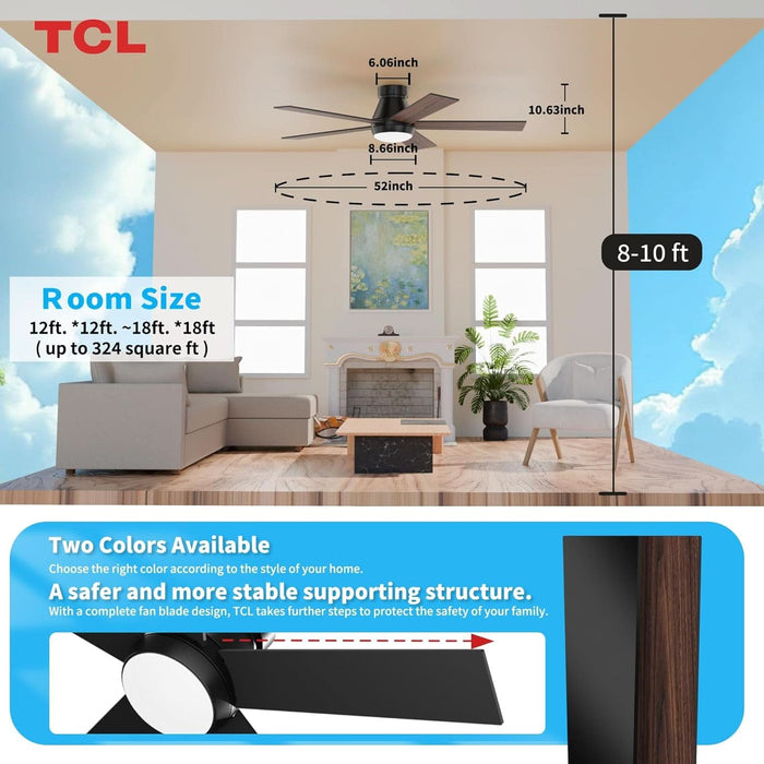 52" Black Ceiling Fan with Light and Remote, Modern LED 3-Color, 3CCT, Quiet Motor for Bedroom, Living Room, Dining Room, Ceiling Fans with Lights (Black)