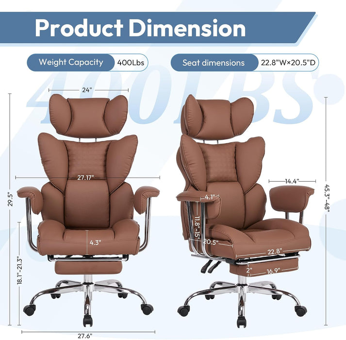 Comfortable Executive Office Chair Ergonomic Desk Chair with Footrest Brown